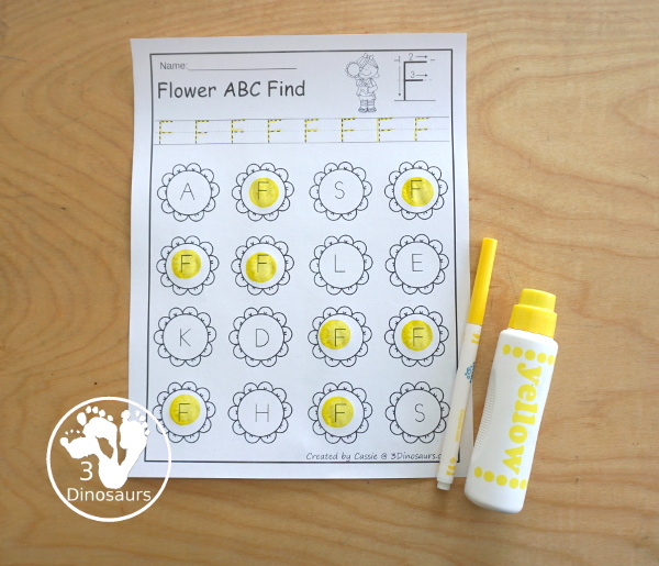 Flower ABC Letter Find - easy to use no-prep printable with 26 letters of the alphabet with uppercase letters and lowercase letters with tracing the letters and finding the letters. $ - 3Dinosaurs.com