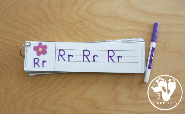 Free Flower Theme ABC Tracing Strips - with uppercase and lowercase together. You have flowers plus you can see an example of how to trace the letters - 3Dinosaurs.com