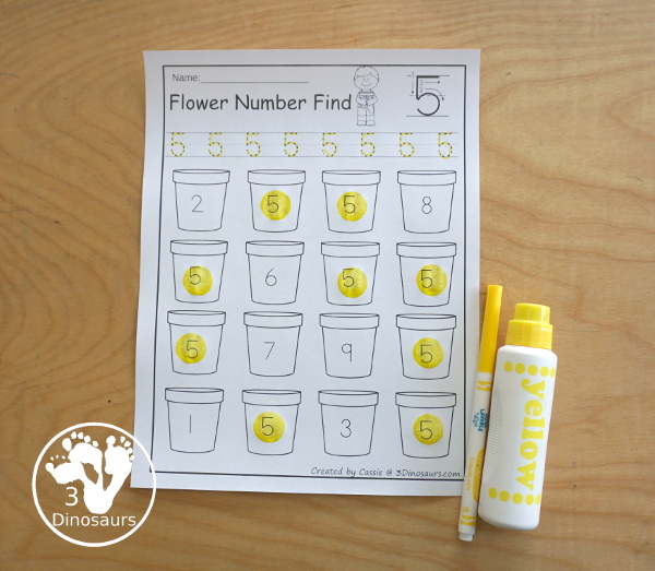 Flower Number Find  - easy to use no-prep printable with numbers from 0 to 20 with tracings and finding numerical numbers and mubmer words $ - 3Dinosaurs.com