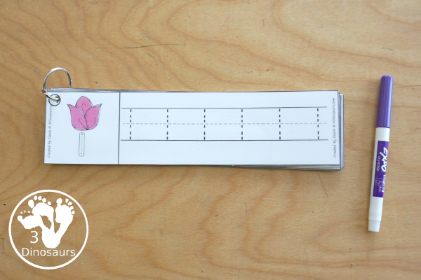 Free Flower Themed Number Tracing Strips - with numbers 0 to 20. You have numbers to trace and an example of how to trace the numbers with three fun flowers that are great for spring. - 3Dinosaurs.com