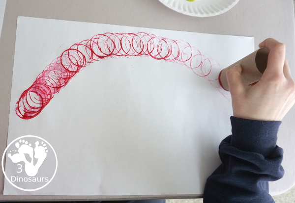 Paper Roll Rainbow Painting - a simple rainbow painted with paper rolls this is a great rainbow, spring and St. Patrick's Day craft - 3Dinosaurs.com