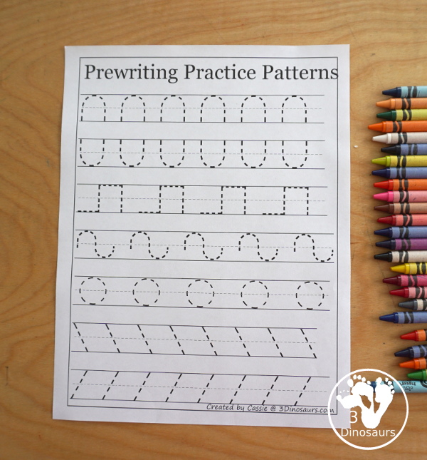 Free Prewriting Practice Patterns - Several pages of different prewriting stroke patterns to practice with prewriting skills - 3Dinosaurs.com