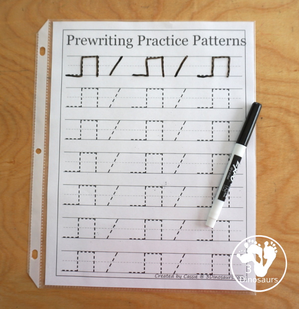 Free Prewriting Practice Patterns - Several pages of different prewriting stroke patterns to practice with prewriting skills - 3Dinosaurs.com