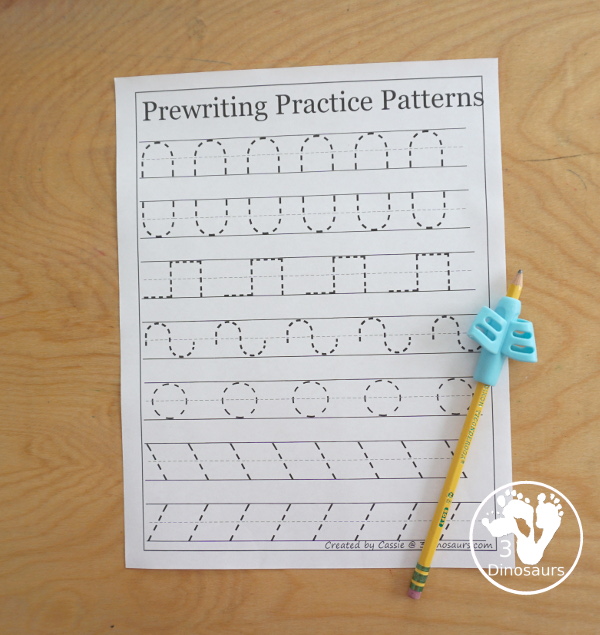 Free Prewriting Practice Patterns - Several pages of different prewriting stroke patterns to practice with prewriting skills - 3Dinosaurs.com