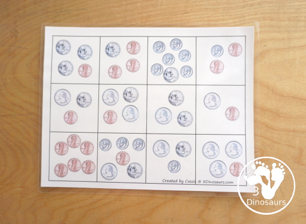 Free Spring Themed Money Puzzle - a 12 piece puzzle with counting coins and matching the correct puzzle pieces with puzzle mat, and recording sheet - 3Dinosaurs.com