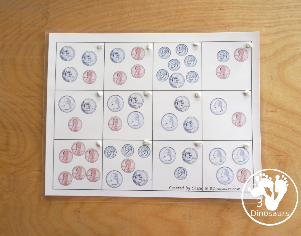 Free Spring Themed Money Puzzle - a 12 piece puzzle with counting coins and matching the correct puzzle pieces with puzzle mat, and recording sheet - 3Dinosaurs.com