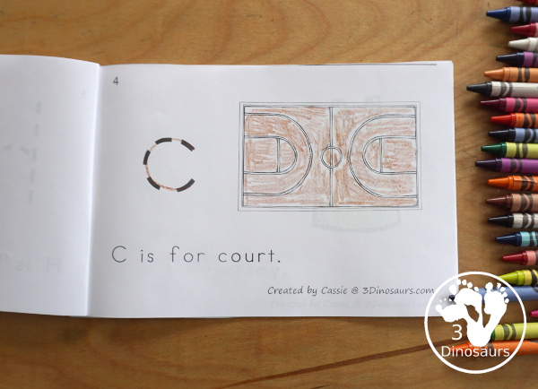 Free Basketball ABC Easy Reader Book - with tracing lower letters and 5 themes in the book for kids to use in kindergarten and prek  - 3Dinosaurs.com