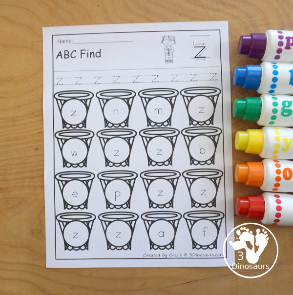 Basketball ABC Letter Find Printable with uppercase ABC finds and lowercase ABC finds. You trace the letters and then find the letter - 3Dinosaurs.com