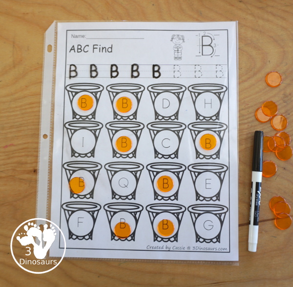 Basketball ABC Letter Find Printable with uppercase ABC finds and lowercase ABC finds. You trace the letters and then find the letter - 3Dinosaurs.com
