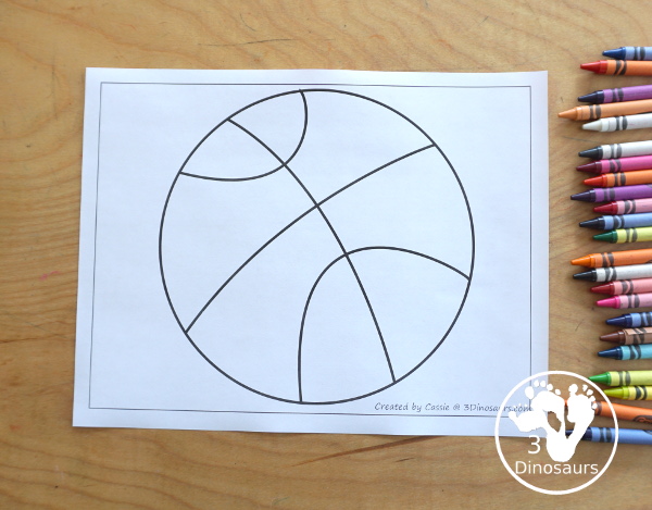 Free Basketball Fine Motor Dot Marker Printables -  with four pages of printables with basketball template to color, basketball to trace, basketball to q-tip and a dot marker basketball, all great for spring and summer fine motor centers. - 3Dinosaurs.com