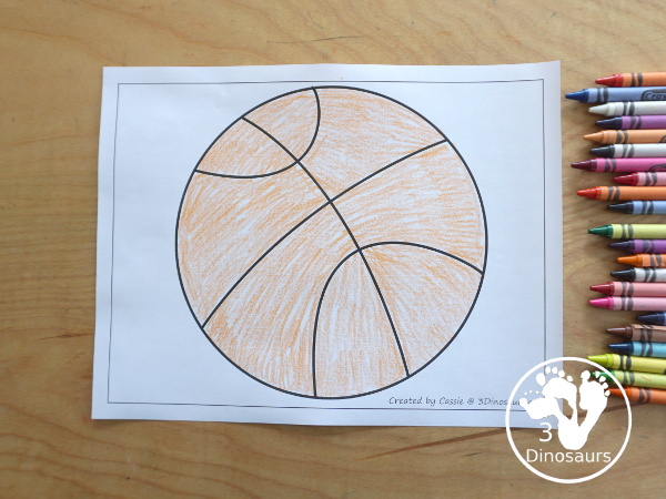 Free Basketball Fine Motor Dot Marker Printables -  with four pages of printables with basketball template to color, basketball to trace, basketball to q-tip and a dot marker basketball, all great for spring and summer fine motor centers. - 3Dinosaurs.com