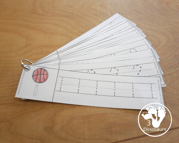 Free Basketball Number Tracing Strips - with numbers 0 to 20. You can tracing the numbers and an example of how to trace the numbers on the strips, plus a basketball on each tracing stip. - 3Dinosaurs.com