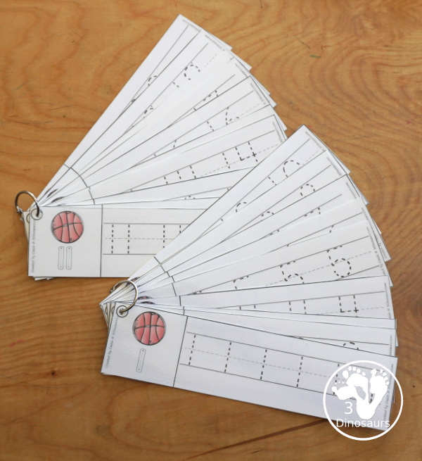 Free Basketball Number Tracing Strips - with numbers 0 to 20. You can tracing the numbers and an example of how to trace the numbers on the strips, plus a basketball on each tracing stip. - 3Dinosaurs.com