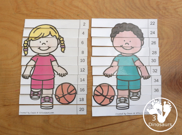 Free Basketball Skip Counting by 2 Puzzles - two skip counting puzzles for 2 to 20 and 22 to 40 for kids to learning skip counting by 2 - 3Dinosaurs.com