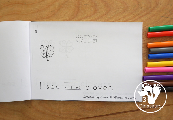 Free Clover Number Word Counting Book Printable - with numbers from - to 10 for tracing, coloring and counting clover - 3Dinosaurs.com