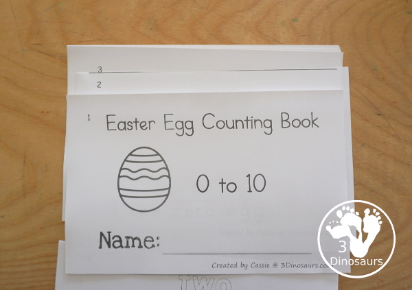 Free Easter Egg Number Word Counting Book Printable - with numbers from - to 10 for tracing, coloring and counting easter eggs - how to make book  - 3Dinosaurs.com