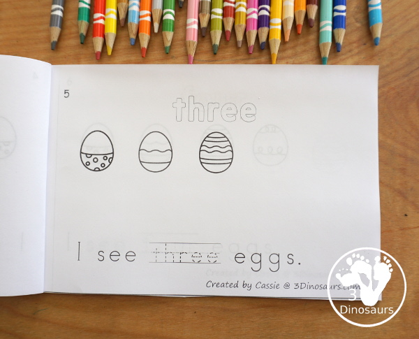 Free Easter Egg Number Word Counting Book Printable - with numbers from - to 10 for tracing, coloring and counting easter eggs - 3Dinosaurs.com
