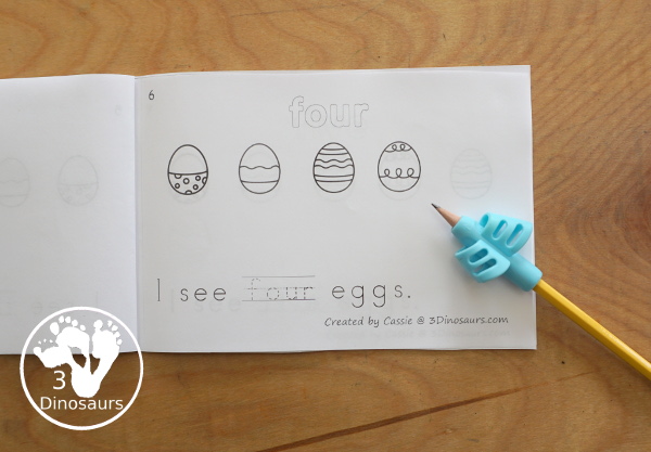 Free Easter Egg Number Word Counting Book Printable - with numbers from - to 10 for tracing, coloring and counting easter eggs - 3Dinosaurs.com