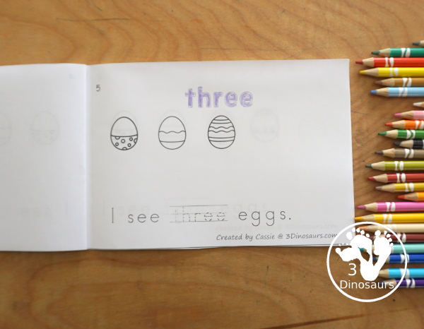 Free Easter Egg Number Word Counting Book Printable - with numbers from - to 10 for tracing, coloring and counting easter eggs - 3Dinosaurs.com