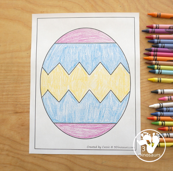 Free Easter Egg Fine Motor Mat Printables - with four pages of printables with easter egg template to color, easter egg to trace, easter egg to q-tip and a dot marker easter egg, all great for Easter. - 3Dinosaurs.com