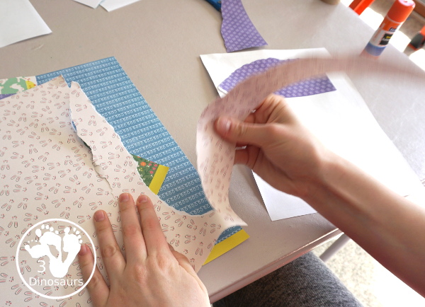 Torn Paper Easter Eggs With Scrapbook Paper A great Easter Egg craft that kids can make and display that work on tearing paper and cutting with scissors. - 3Dinosaurs.com