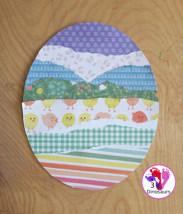 Torn Paper Easter Eggs With Scrapbook Paper A great Easter Egg craft that kids can make and display that work on tearing paper and cutting with scissors. - 3Dinosaurs.com