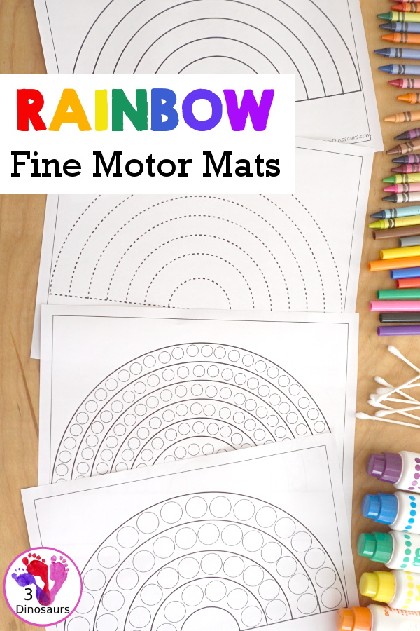 Free Rainbow Fine Motor Dot Marker Printables -  with six pages of printables with rainbows template to color, rainbows to trace, rainbow to q-tip and a dot marker rainbow, all great for spring fine motor centers. - 3Dinosaurs.com