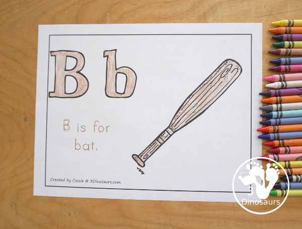 Mini Baseball Pack Printables Update - Color and Trace sentence for baseball bat