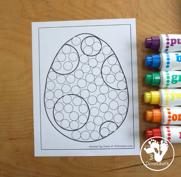 Free Dinosaur Egg Fine Motor Mats -has four fine motor mats. You have a dinosaur egg template, dinosaur egg tracing, dinosaur egg dot marker, and dinosaur egg cotton swab printables. - 3Dinosaurs.com