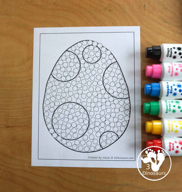 Free Dinosaur Egg Fine Motor Mats -has four fine motor mats. You have a dinosaur egg template, dinosaur egg tracing, dinosaur egg dot marker, and dinosaur egg cotton swab printables. - 3Dinosaurs.com
