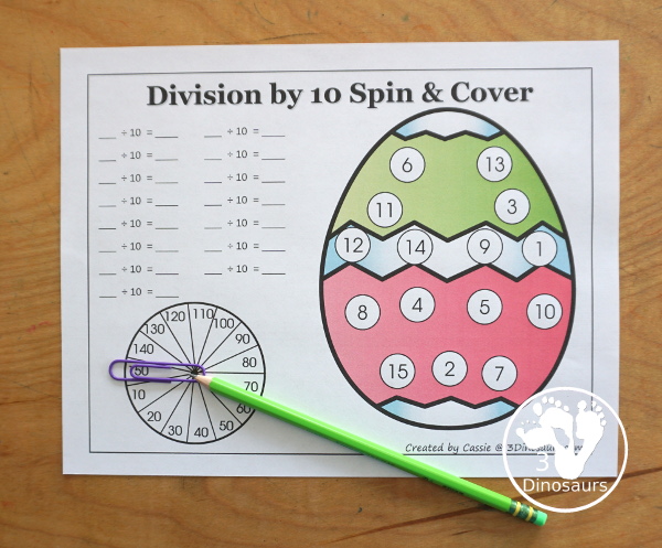 Easter Egg Division Spin & Cover has Division 1 to 12 and 1 to 15 with solve and cover and spin and cover the equations for each set. They come in color and black and white. - 3Dinosaurs.com