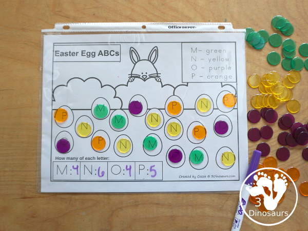 Free Easter ABC Color & Count Printable - How to reuse the letter color and count pages - 3Dinosaurs.com