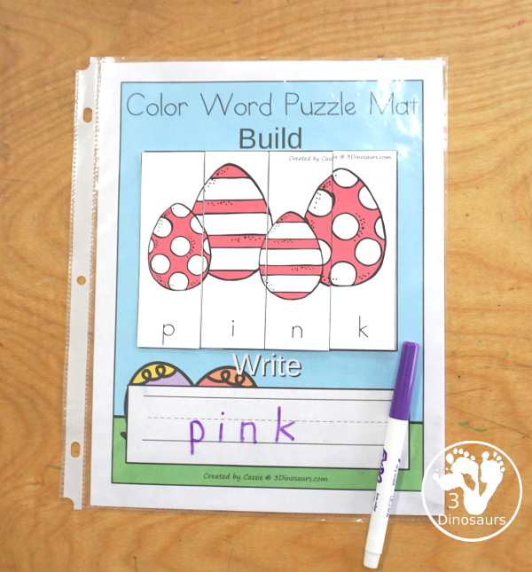 Easter Egg Color Pack - Color clip cards with  11 different colors and three words options on each card to clip. - 3Dinosaurs.com