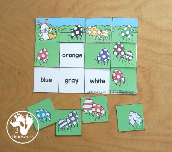 Easter Egg Color Pack - Color clip cards with  11 different colors and three words options on each card to clip. - 3Dinosaurs.com