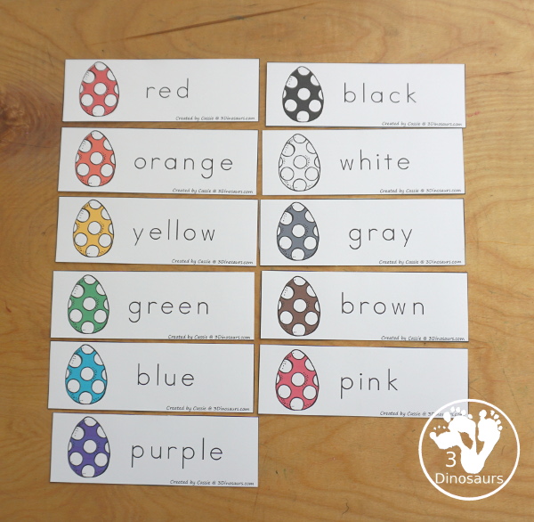 Easter Egg Color Pack - Color clip cards with  11 different colors and three words options on each card to clip. - 3Dinosaurs.com