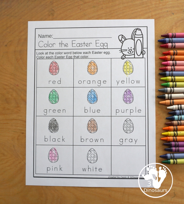 Easter Egg Color Pack - Color clip cards with  11 different colors and three words options on each card to clip. - 3Dinosaurs.com