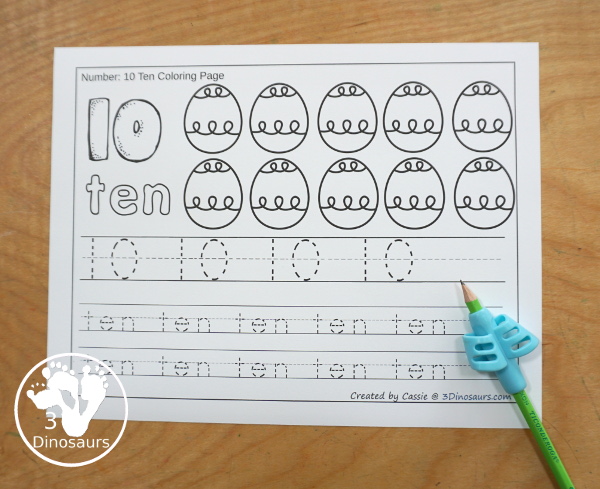 Free Easter egg Number Color & Trace - Numbers o to 10 with counting the Easter egg and tracing the number and number word for each number with 11 pages of printables for prek and kindergarten - 3Dinosaurs.com