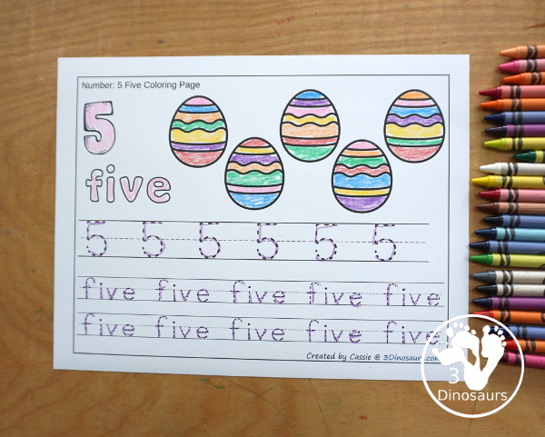 Free Easter egg Number Color & Trace - Numbers o to 10 with counting the Easter egg and tracing the number and number word for each number with 11 pages of printables for prek and kindergarten - 3Dinosaurs.com