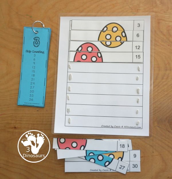 Free Easter Skip Counting Puzzles - putting the skip counting puzzles on the mat and building the puzzle - 3Dinosaurs.com