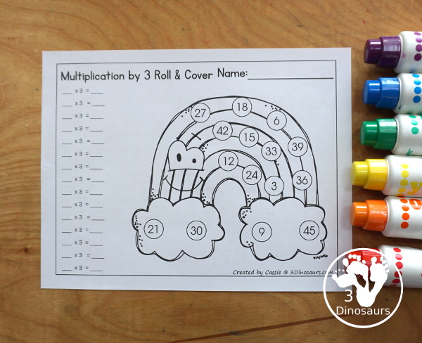 Rainbow Multiplication Roll & Cover  has multiplication 1 to 12 and 1 to 15 with two options of equations for each set.- 3Dinosaurs.com