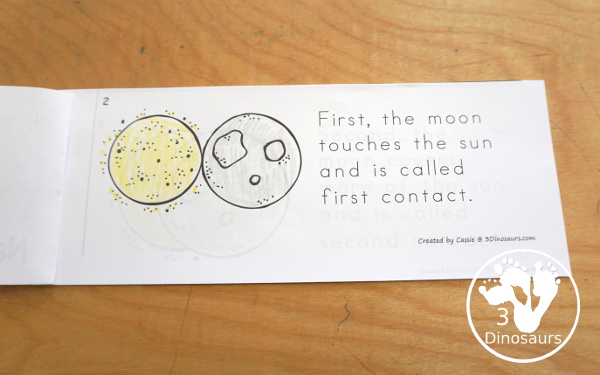Solar Eclipse Sequencing: Partial, Annular, and Total Eclipse with writing, reading, clip cards, number order card with lots of writing and variations for the five part sequencing printables for eclipses - 3Dinosaurs.com