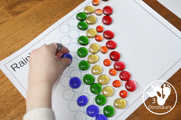 Free St Patrick's Day Dot Markers Printables has two versions with dot to make clover and rainbow and dot marker letters for St. Patrick's Day themes - 3Dinosaurs.com