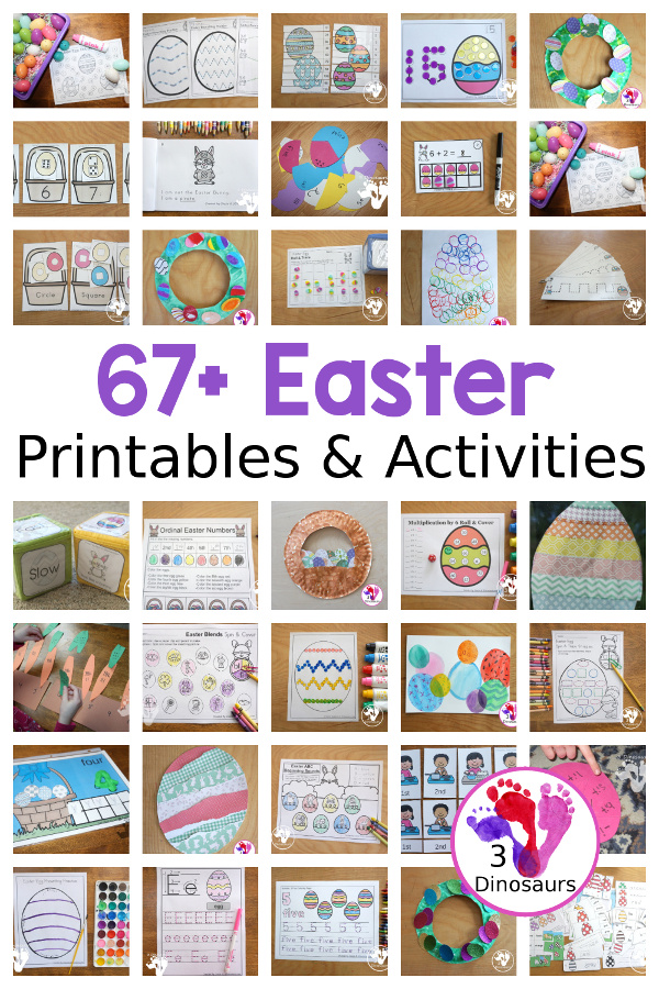 67+ Easter Activities and Printables - a collection of themed Easter printable packs, Easter number printables, Easter math printables, Easter crafts, Easter sensory bins, and more - 3Dinosaurs.com