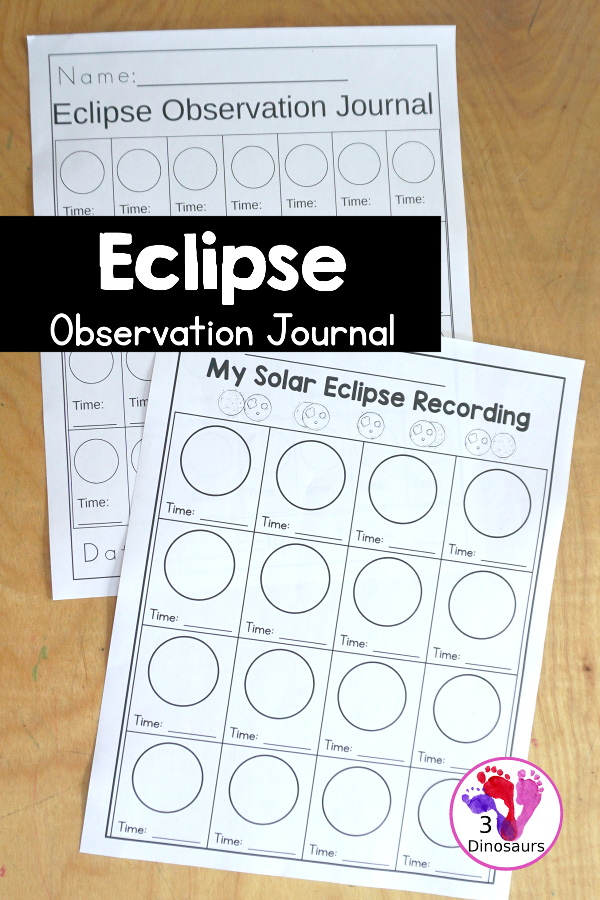 Free Eclipse Recording Sheet: Lunar or Solar - an easy to print printable to help kids record their observations of eclipses - 3Dinosaurs.com