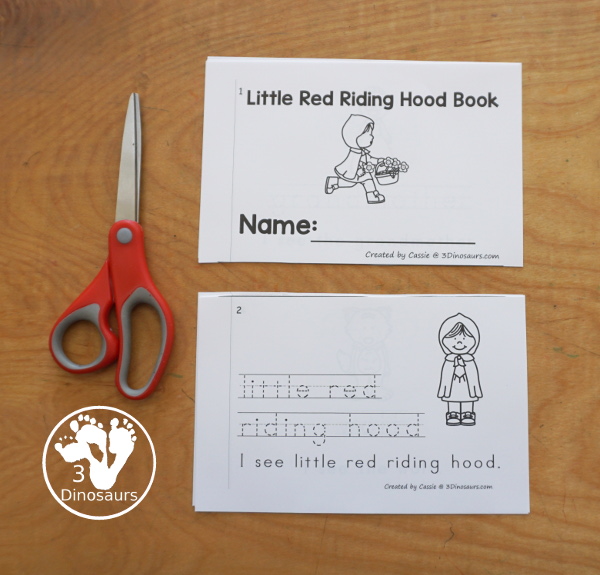 Free Little Red Riding Hood Easy Reader Book with tracing. This enjoyable 10-page book features various words from the story for kids to trace and then read the corresponding sentences. It is a super simple, easy reader book for children based on the Little Red Riding Hood story. - 3Dinosaurs.com