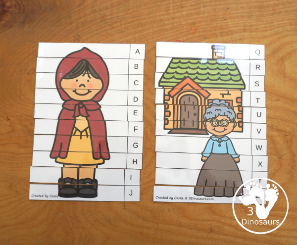 Free Little Red Riding Hood Alphabetical Order Puzzle Printable has three puzzles for kids to put the uppercase letters in order. The puzzles start with letters at the top and work their way down to put them in ascending order. 3Dinosaurs.com