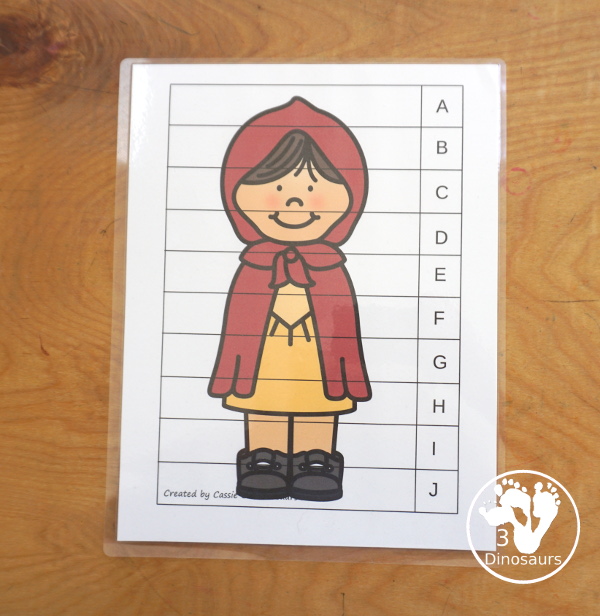 Free Little Red Riding Hood Alphabetical Order Puzzle Printable has three puzzles for kids to put the uppercase letters in order. The puzzles start with letters at the top and work their way down to put them in ascending order. 3Dinosaurs.com