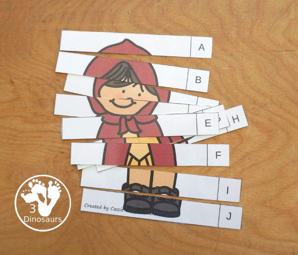 Free Little Red Riding Hood Alphabetical Order Puzzle Printable has three puzzles for kids to put the uppercase letters in order. The puzzles start with letters at the top and work their way down to put them in ascending order. 3Dinosaurs.com