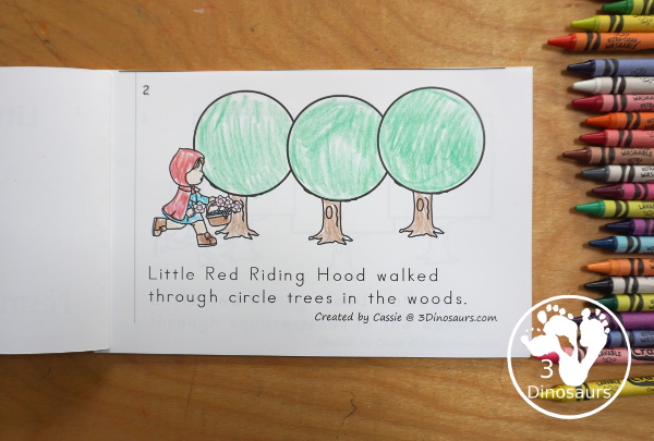 Free Little Red Riding Hood Shape Woods Easy Reader Book - a fun 14 page easy reader book with different shape trees for Little Red Riding Hood to walk to through on the way to Grandma's House. - 3Dinosaurs.com