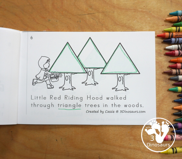 Free Little Red Riding Hood Shape Woods Easy Reader Book - a fun 14 page easy reader book with different shape trees for Little Red Riding Hood to walk to through on the way to Grandma's House. - 3Dinosaurs.com